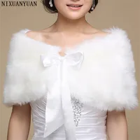 2021 Fur Shawl Wedding Wrap Formal Dress Cheongsam Pregnantwith Married Outerwear Bride Cape Ivory Autumn Winter Jacket