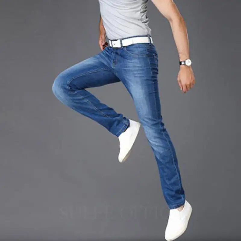 Мужские джинсовые брюки стрейч синие зауженные размеры 28 30 32 33 34 35 36 38 40 2018 |