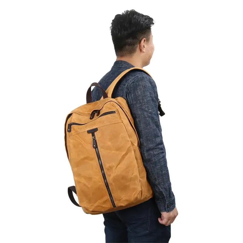 

Рюкзак мужской для ноутбука 14 дюймов, вощеная Водонепроницаемая Холщовая Сумка в винтажном стиле, студенческий школьный ранец в стиле ретро, сумка для книг