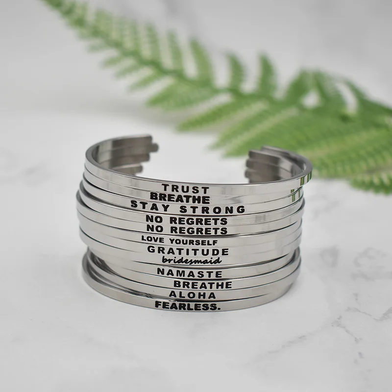 Newest Encouragement Quotes Engrave bridesmaid FEALESS ALOHA Bangle Stainless Steel Female Inspirational Jewelry | Украшения и