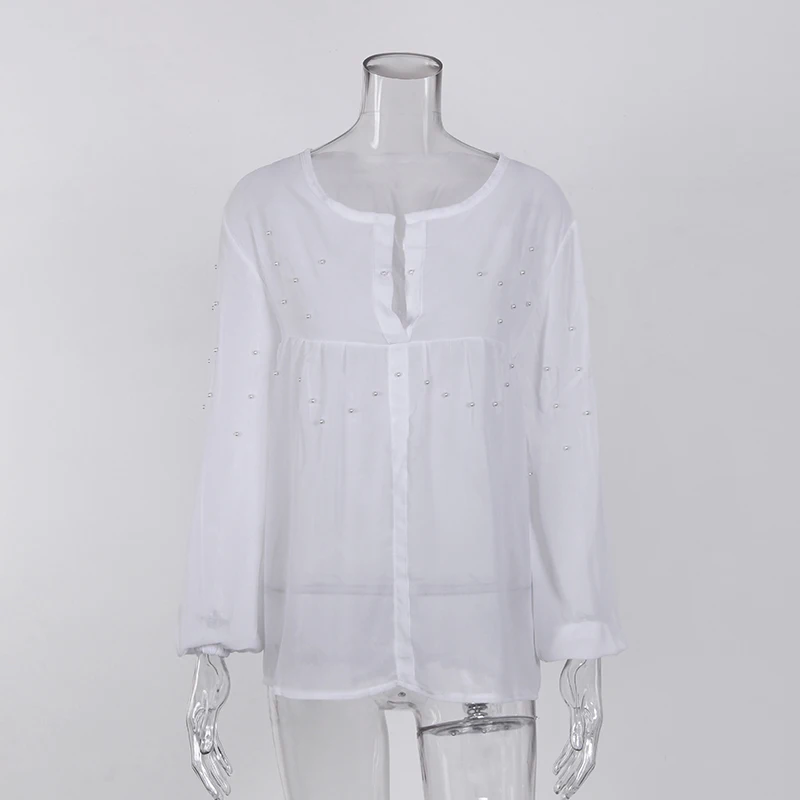 white blouses shirt pearl beading office lady casual woman spring of 2018 Spring Camis Blusas clothing WS6098k |