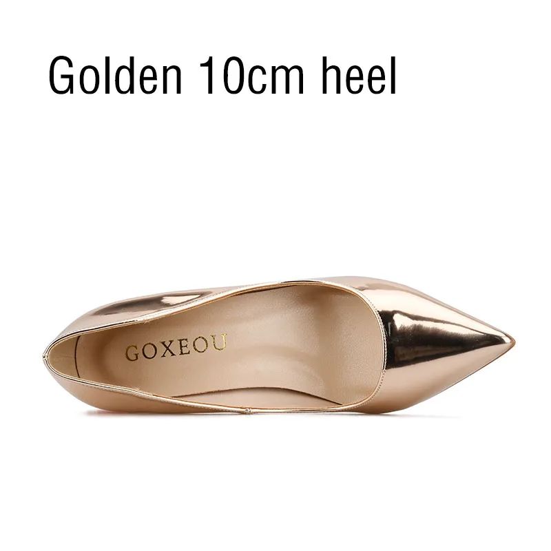 GOXEOU/; женские туфли-лодочки; пикантные туфли на высоком тонком каблуке с острым носком; расшитая блестками ткань; свадебные офисные туфли ручной работы; большие размеры; ; 42 - Цвет: golden 10cm heel