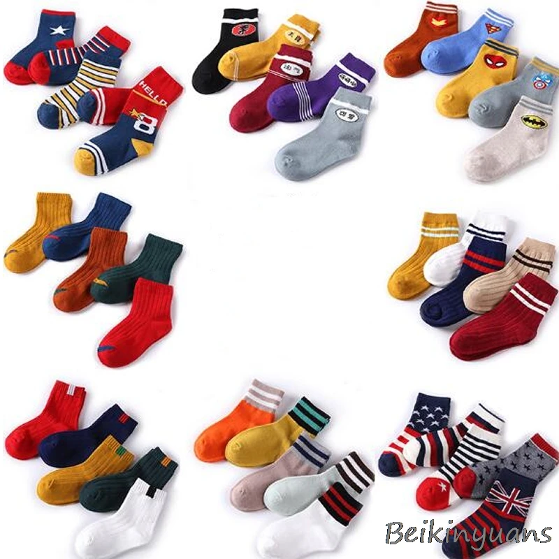 Новинка 2018 осенне зимние хлопковые детские носки в полоску с мультяшным рисунком