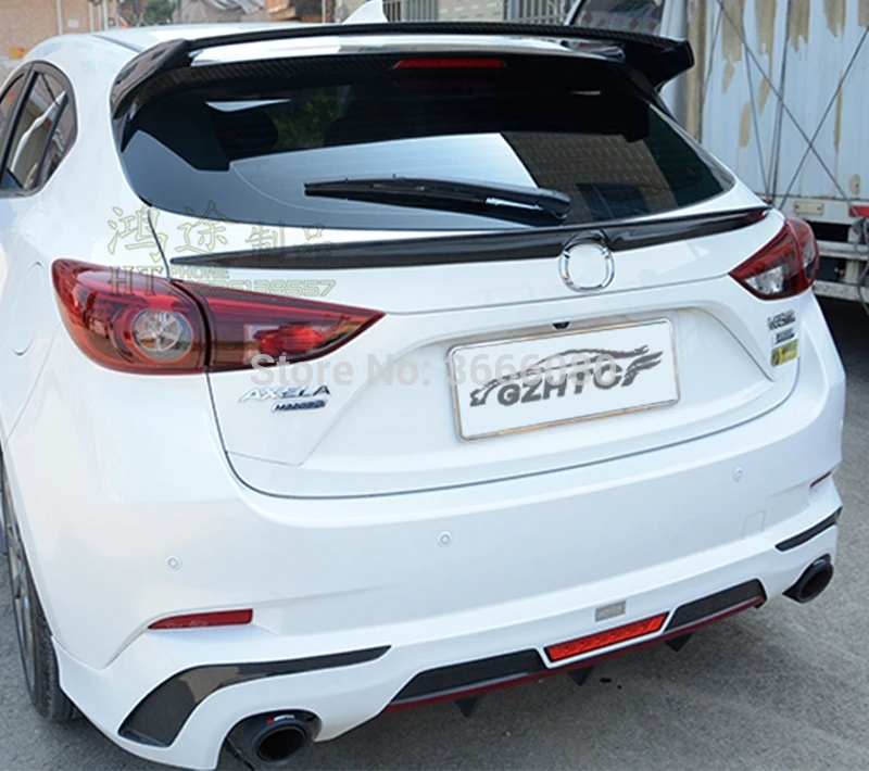 Для Mazda 3 Axela hatchback 2013 углеродного волокна задний Средний спойлер крыло багажника загрузки покрытие автомобиля для укладки