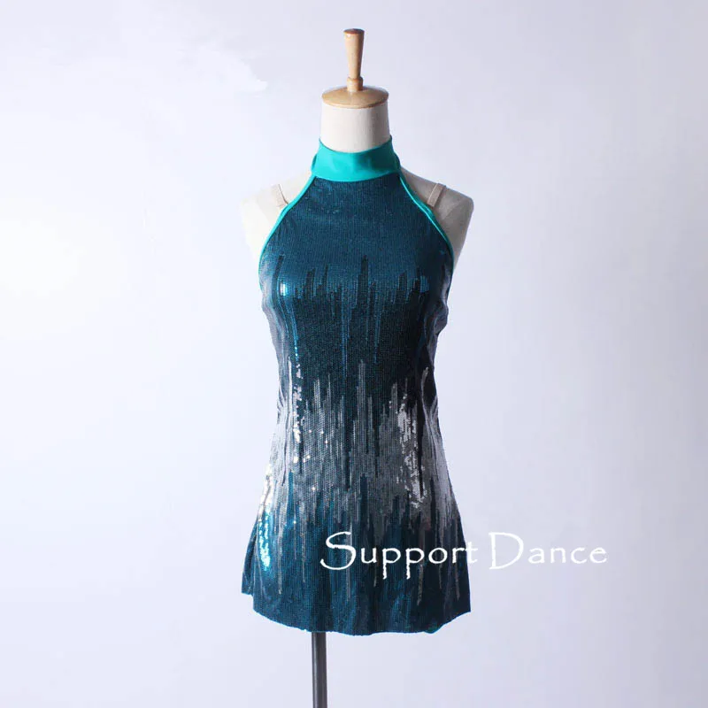 Платье для латинских танцев с высоким воротом блестками C128 | Тематическая одежда