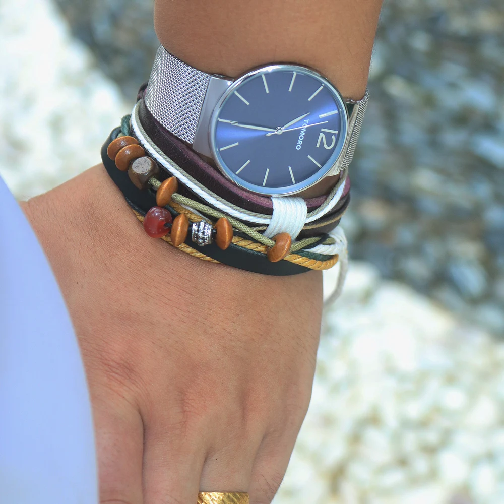 Tomoro Часы Мужская Стильные кварцевые часы ультра тонкий циферблат