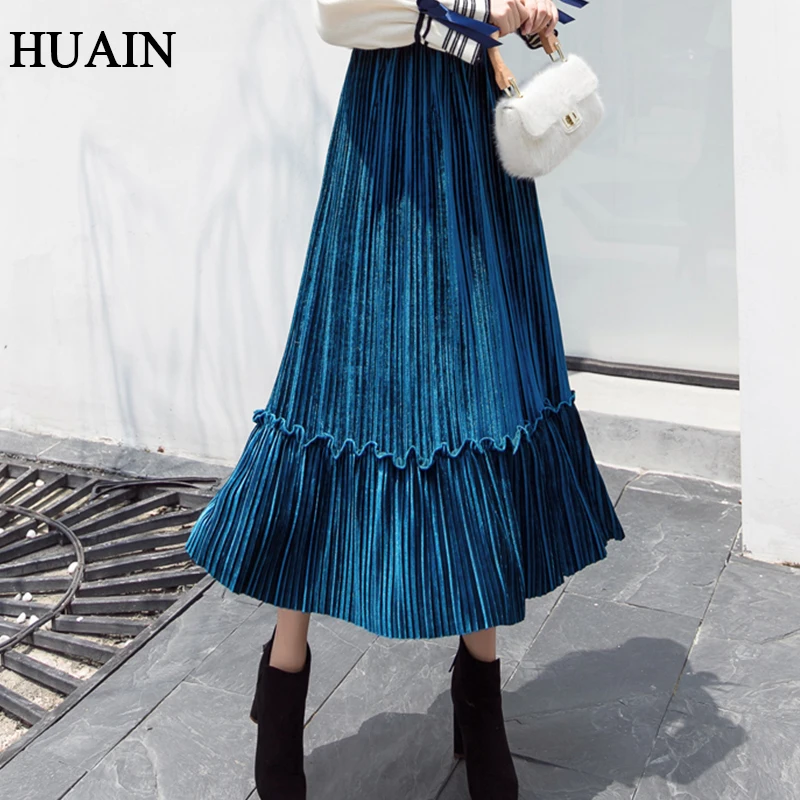 Casual Women Pleated Skirt Korean Fashion Fitness Midi Autumn 2018 New Solid Colour Ruffles Vintage Office Ladies Clothing | Женская