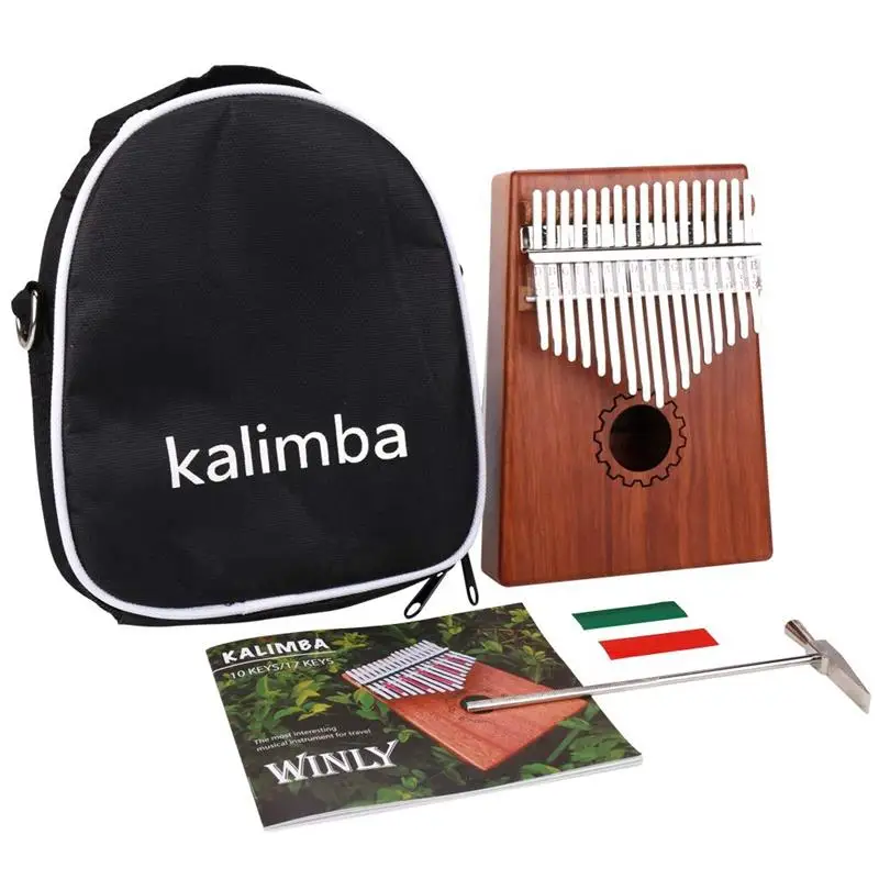 Пианино Kalimba с 17 клавишами из красного дерева сумкой молотком и музыкальной