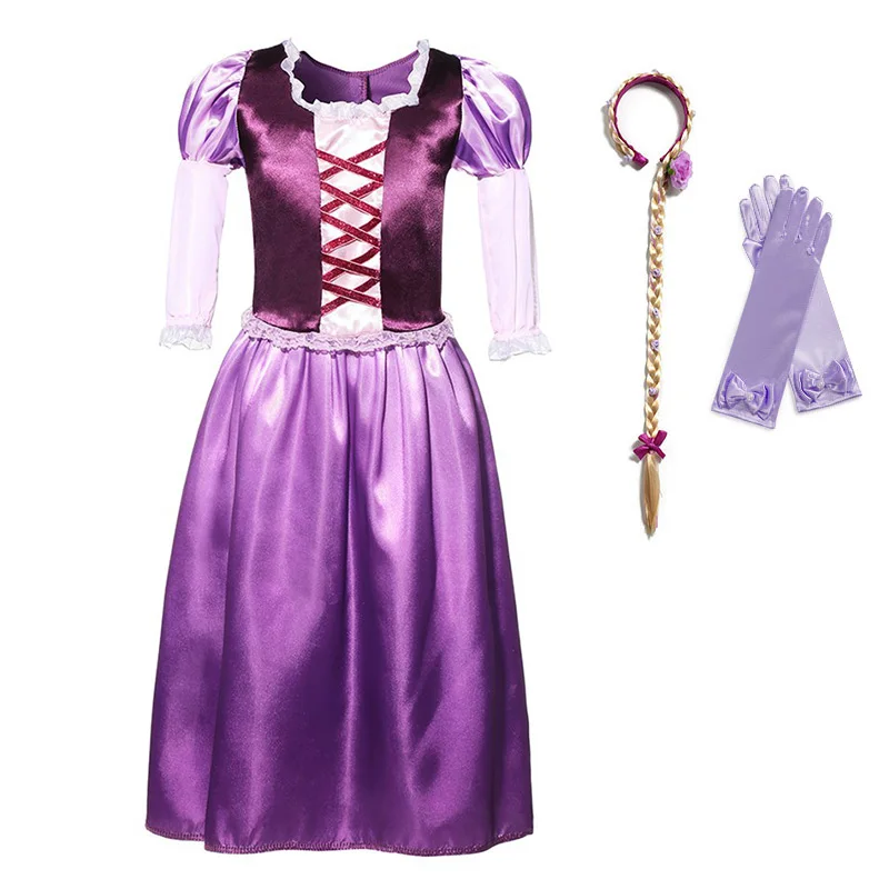 Dress Set 3 Летнее платье принцессы для девочек; детская эластичная одежда с длинными рукавами и лентами; Детские вечерние костюмы Рапунцель для костюмированной вечеринки на Хэллоуин - Цвет: Dress Set 3