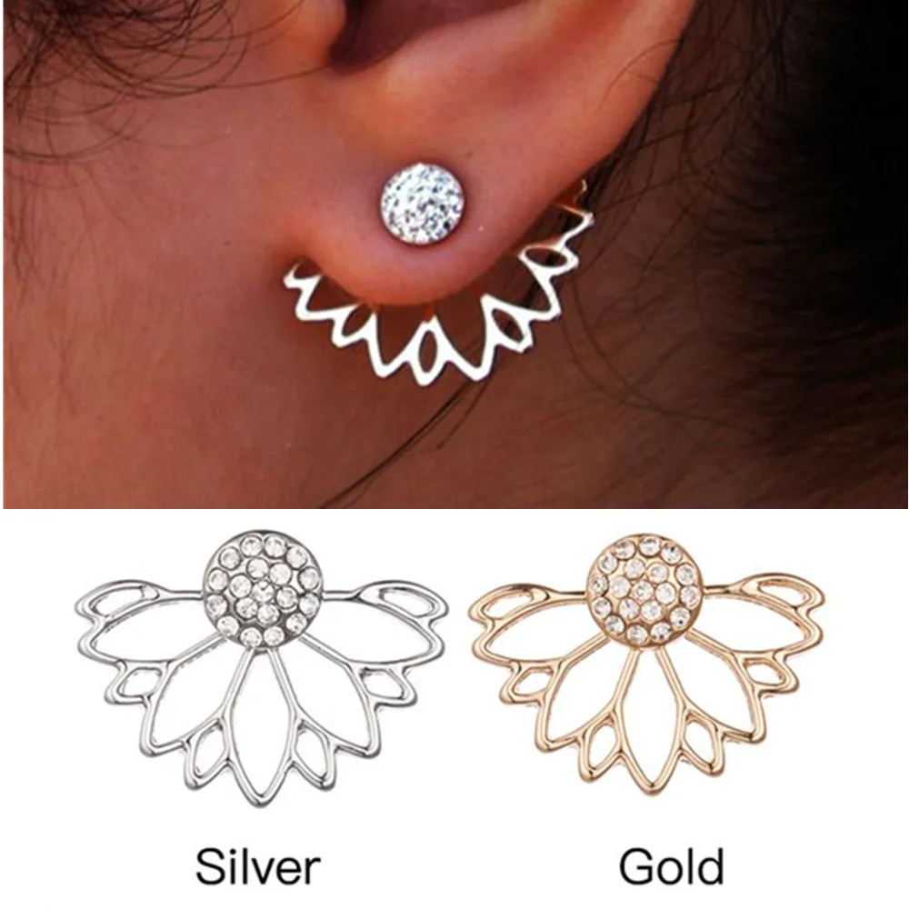 Женские серьги гвоздики в форме цветка с кристаллами лотоса двухсторонние