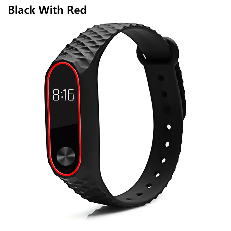 Black with red BOORUI mi band 2 ремешок Pulseira силиконовый mi band 2 аксессуары Алмазный ремешок на запястье анти-потеря двойной цвет сменный ремешок для часов - Цвет: Black with red