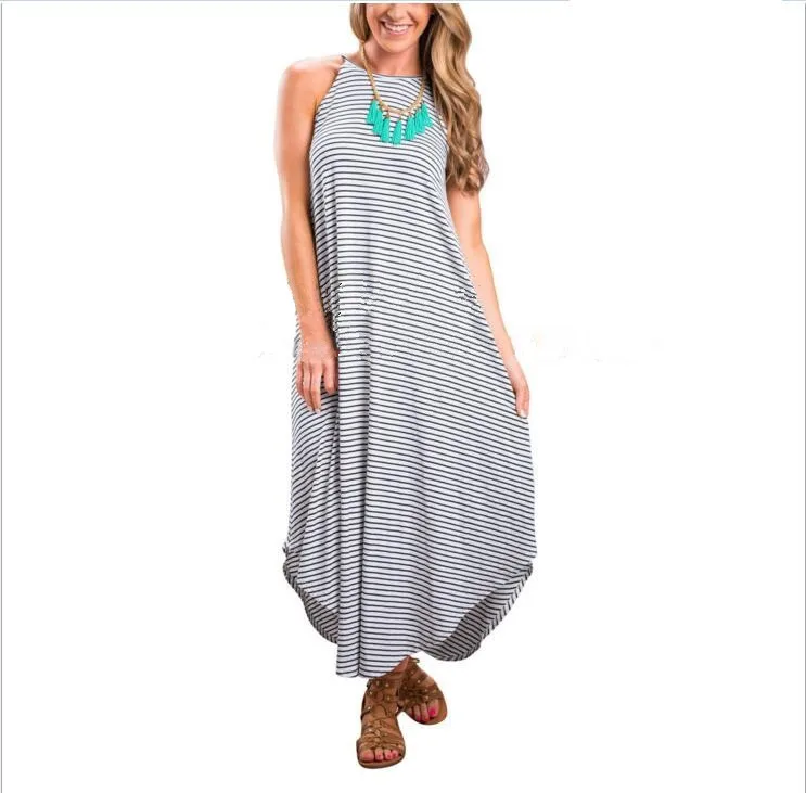 tcYct Summer Pregnant Women's Striped Long Dress Sleeveless Loose Casual Pregnancy Beach Clothing Brief Maternity Clothes | Мать и
