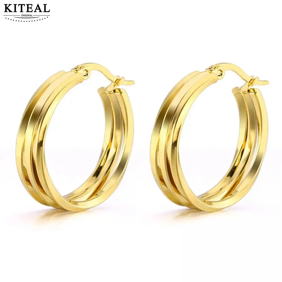 Серьги-кольца KITEAL женские из нержавеющей стали круглые ювелирные украшения с