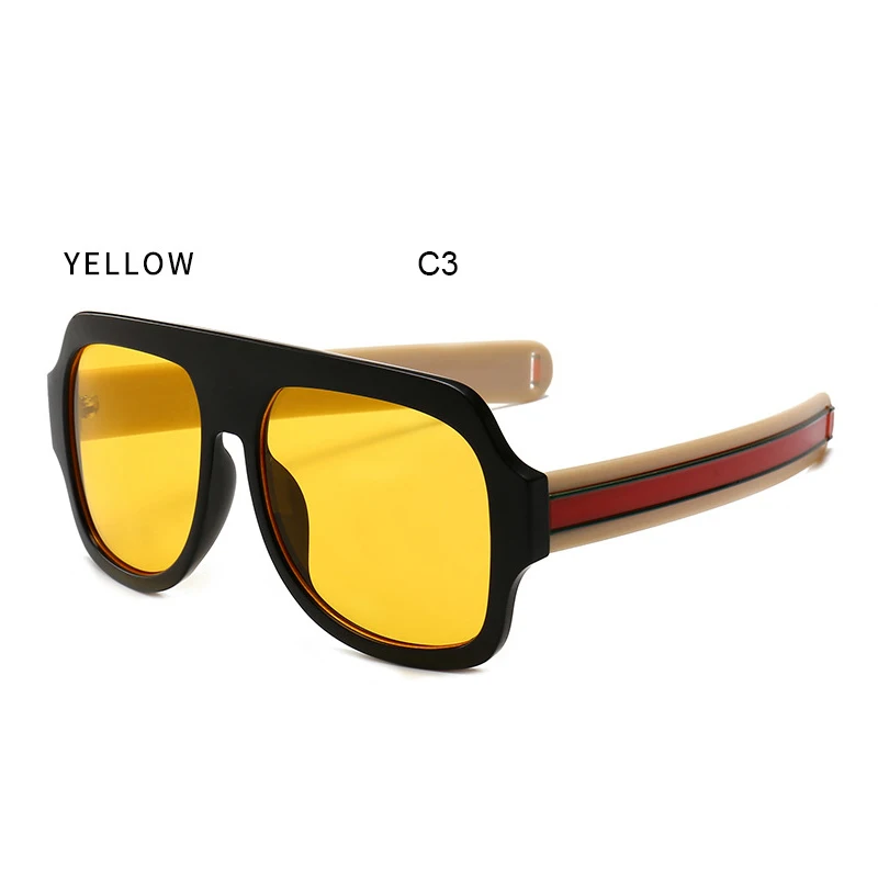 FU E Fashion sunglasses Women Brand Designer Retro Large Square sunglasses Men Glasses Tricolor stripe sunglasses UV400 - Цвет линз: C3