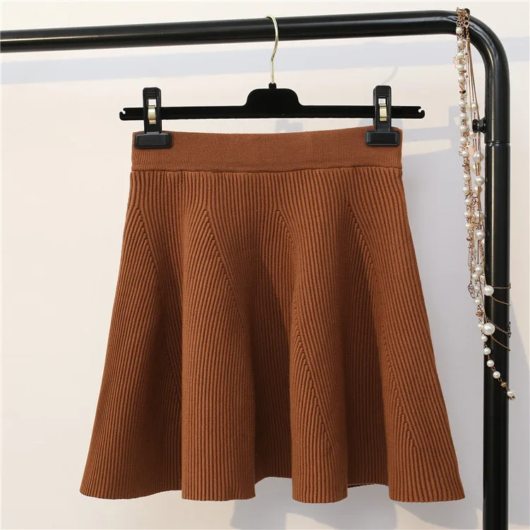 Осенняя трикотажная юбка с высокой талией Женская плиссированная мини милая