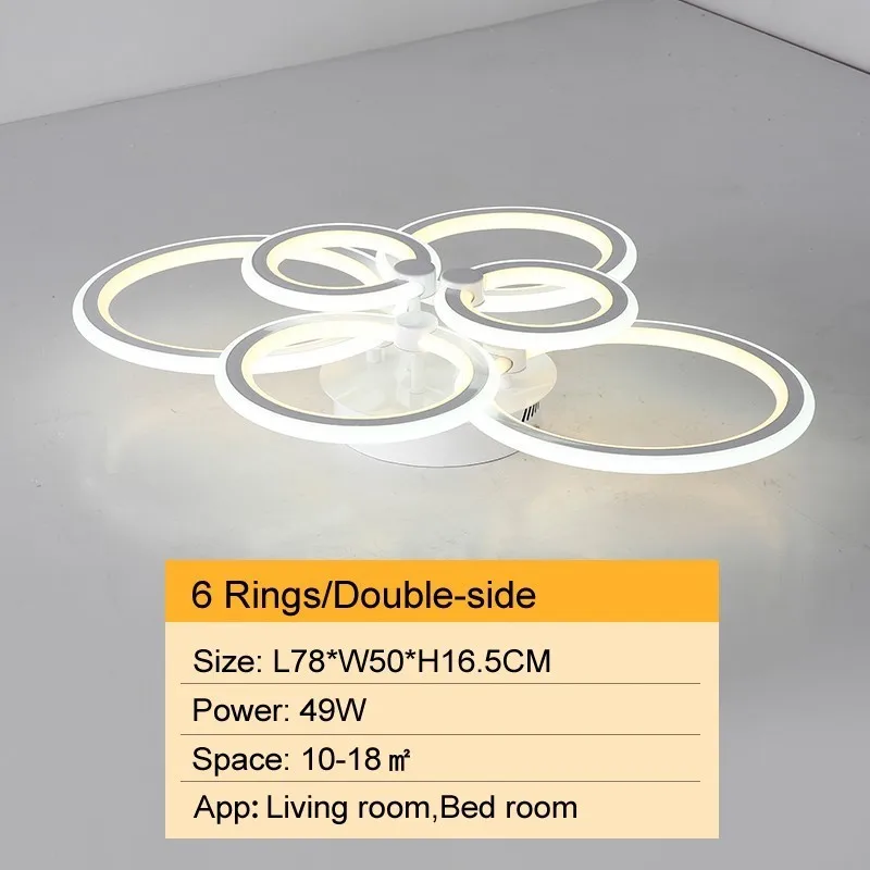 6 Rings Double-side Горячая белая/черная светодиодная Люстра для гостиной, спальни, кабинета, пульта дистанционного управления, современная люстра с регулируемой яркостью, Потолочная AC90-260V - Цвет абажура: 6 Rings Double-side