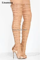 2018 new fashion women open toe gold black lace up over knee gladiator boots straps design thigh high long high heel sandal boot