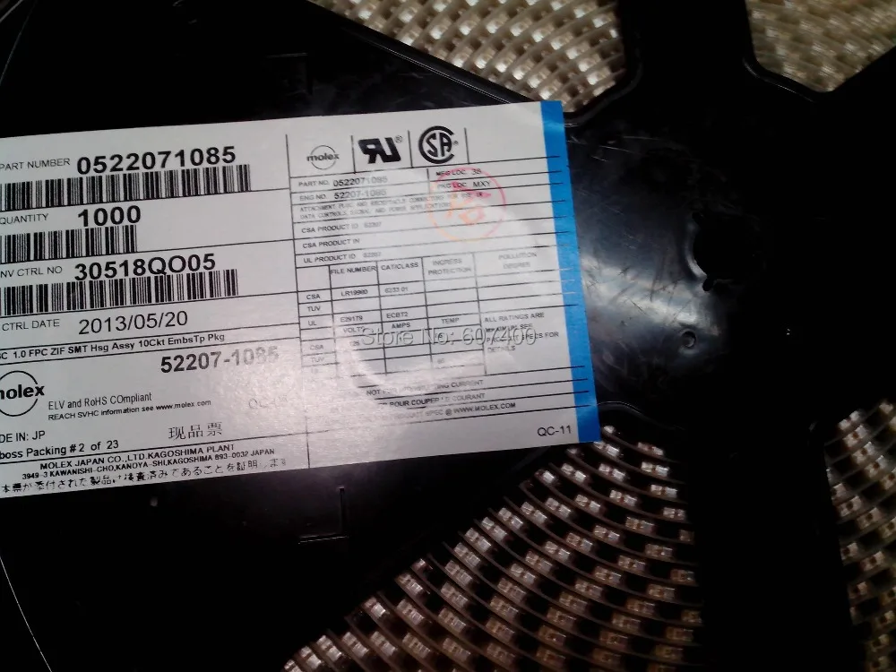 0522071085 CONN FFC/FPC 10POS 1 мм R/A SMD 52207-1085 MOLEX Соединители Клеммы корпуса 100% новые и