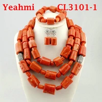 african wedding bridal top orange coral beads jewelry sets nigerian women beads necklace jewelry sets free shipping cl3101 1
