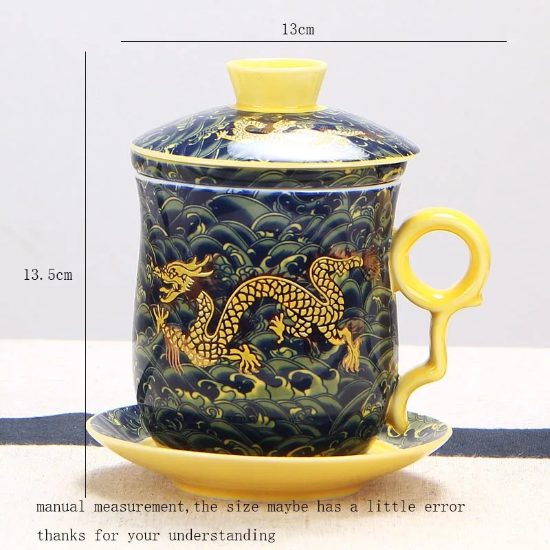 Royal Style Tea Mug with Lid Filter Saucer Set Hand Painted Dragon Pattern Ceramic Porcelain Drinkware Teaware Coffee Milk Cups | Дом и сад