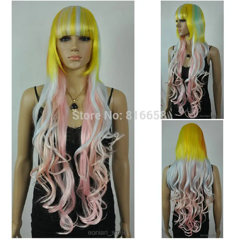 FREE SHIPPING&gt&gt&gt Charming Multicolor Long bangs Wavy Cosplay Wig |
