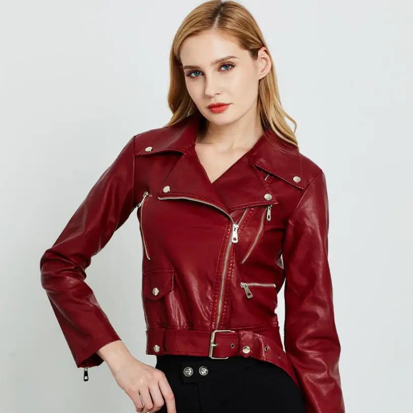England zipper beading pu leather jackets female great quality was leather jackets Кожаная одежда with belt wq2129 wholesale