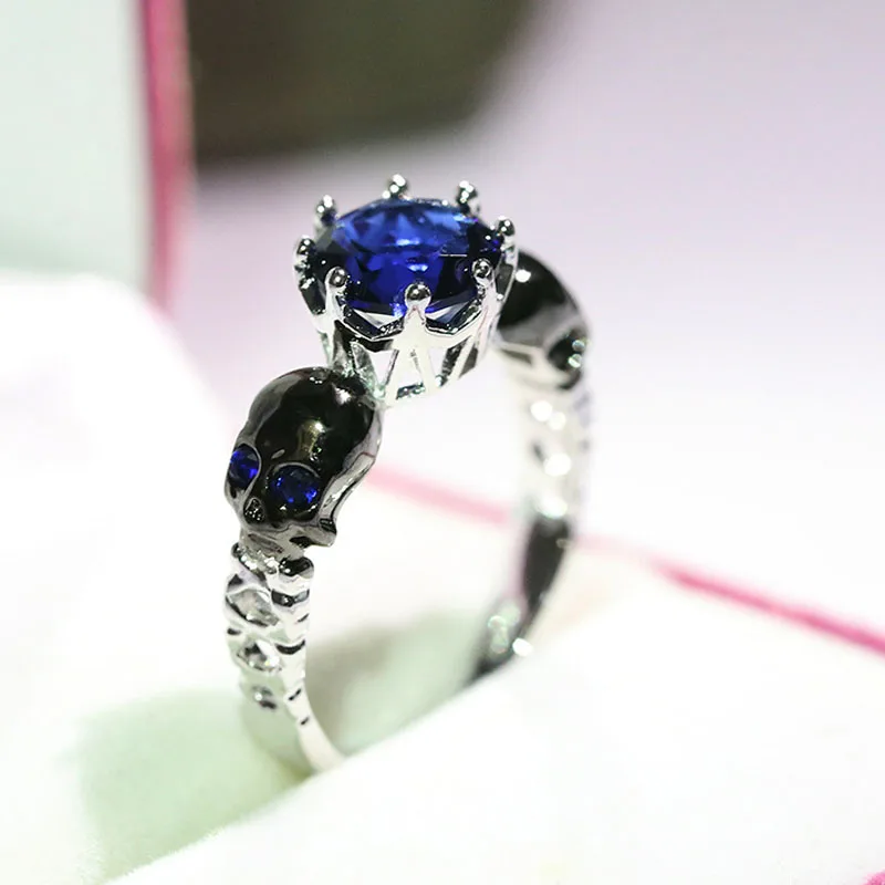 Punk Rock Silver Skull Skeleton Gothic Ring Wedding Rings For Women Cubic Zircon Engagement Band Finger Gifts A093 | Украшения и