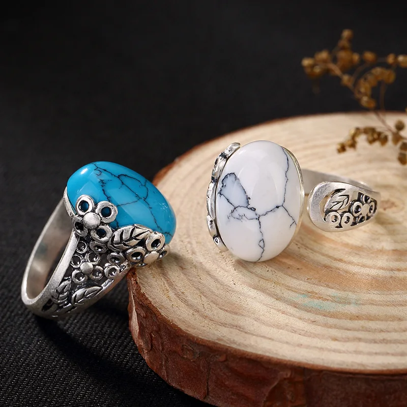 

S990 fine silver flower leaves after restoring ancient ways ms opening blank turquoise wholesale sterling silver ring