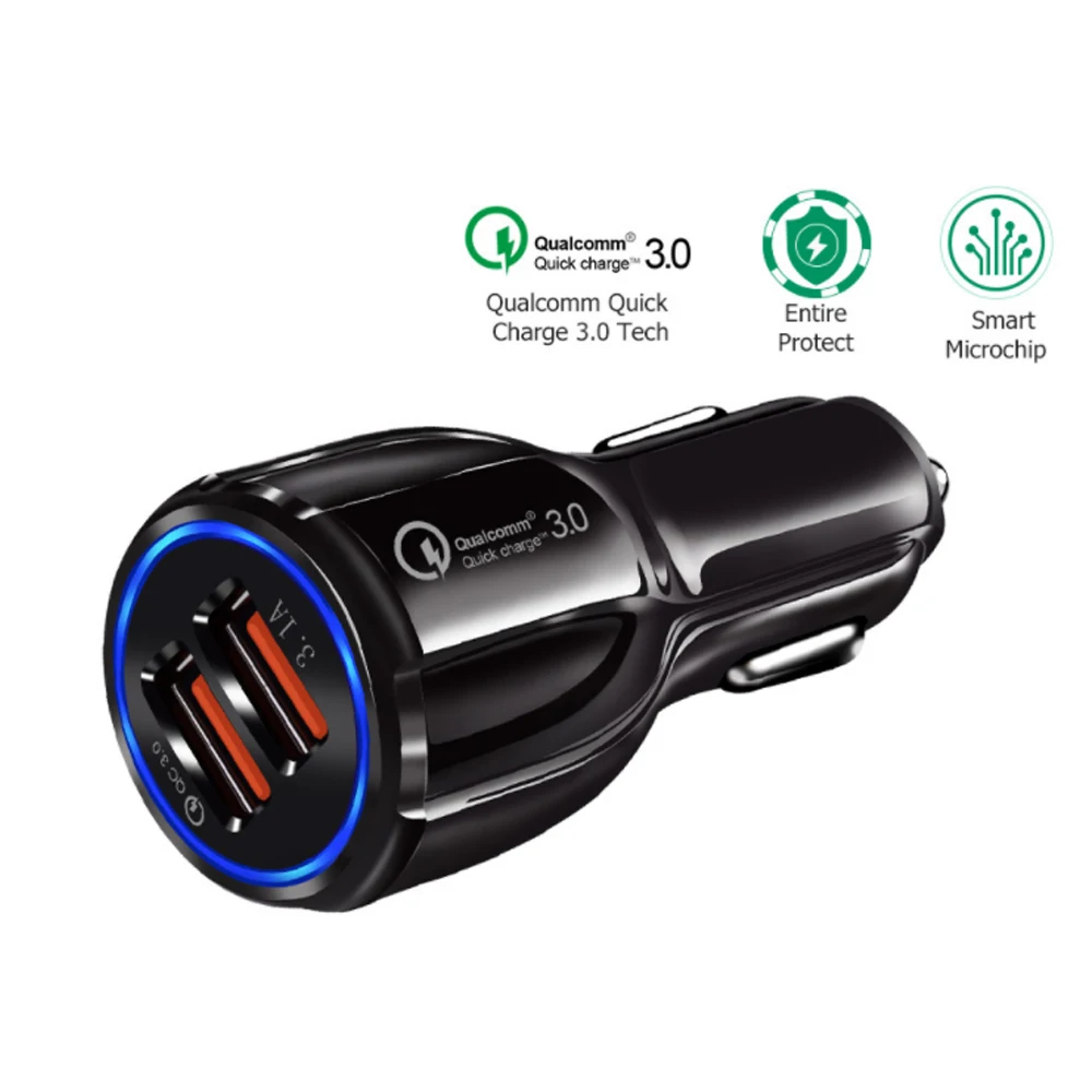 TOENMAN Two QC3.0 быстрое мобильное зарядное устройство для телефона планшета автомобильное USB быстрое зарядное устройство ослепительный синий светодиодный сигнал контроля питания два цвета USB для Xiaomi