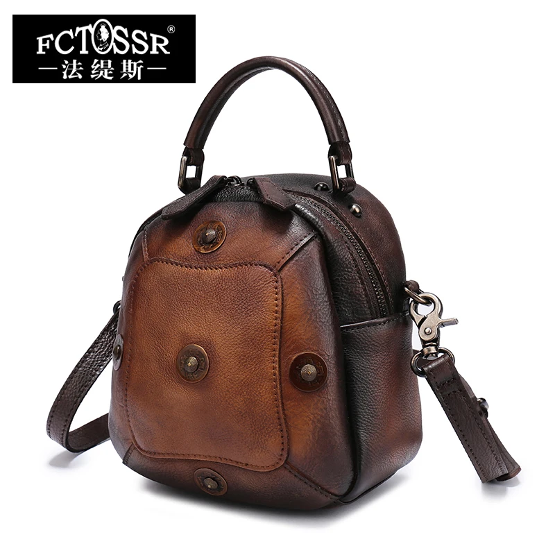 Сумки-мешки с верхней ручкой и заклепками сумки на плечо из 2019 натуральной кожи