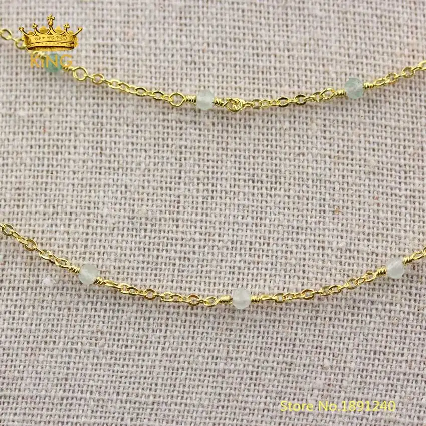 Plated Gold 5 метров крошечные бусы четки цепи ювелирные изделия оптом, 2 мм круглый гранёный зеленый авантюрин свободная бисерная цепочка ручная работа Чокеры ZJ265 - Цвет: Plated Gold
