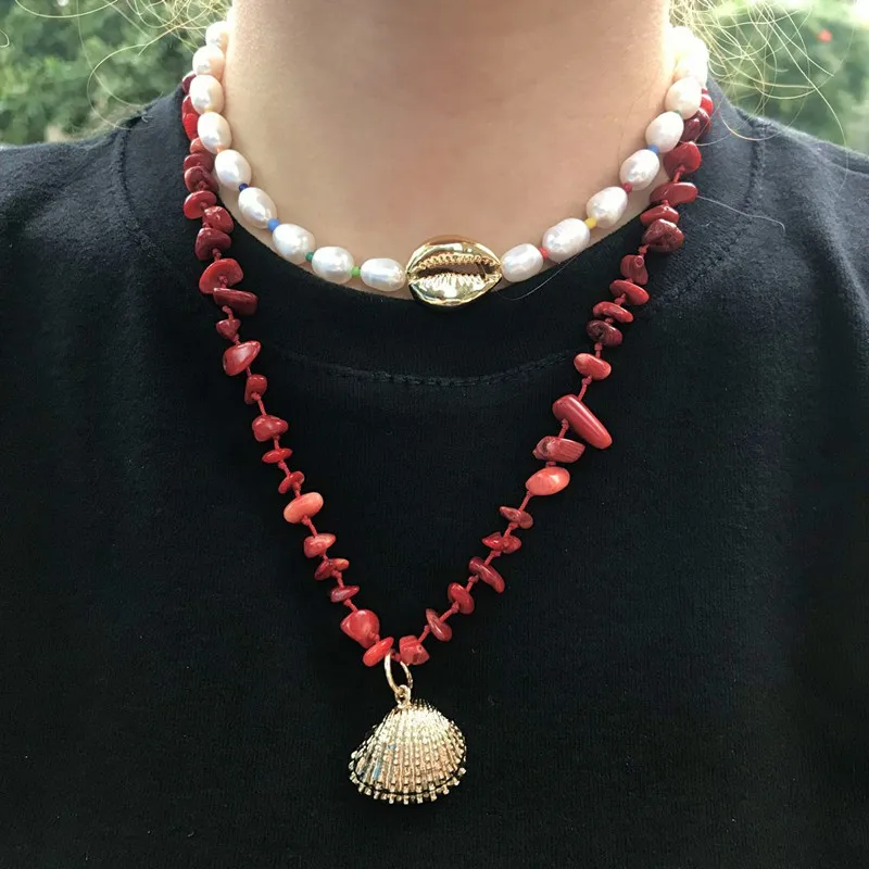 Boho Puka, натуральный Каури, ожерелье в виде ракушки, для женщин, массивные жемчужные барочные ювелирные изделия, колье-чокер, ювелирные изделия
