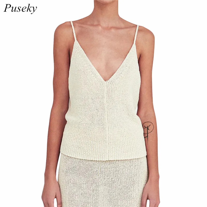 Модные трикотажные топы на бретелях для женщин 2018 летний сексуальный топ