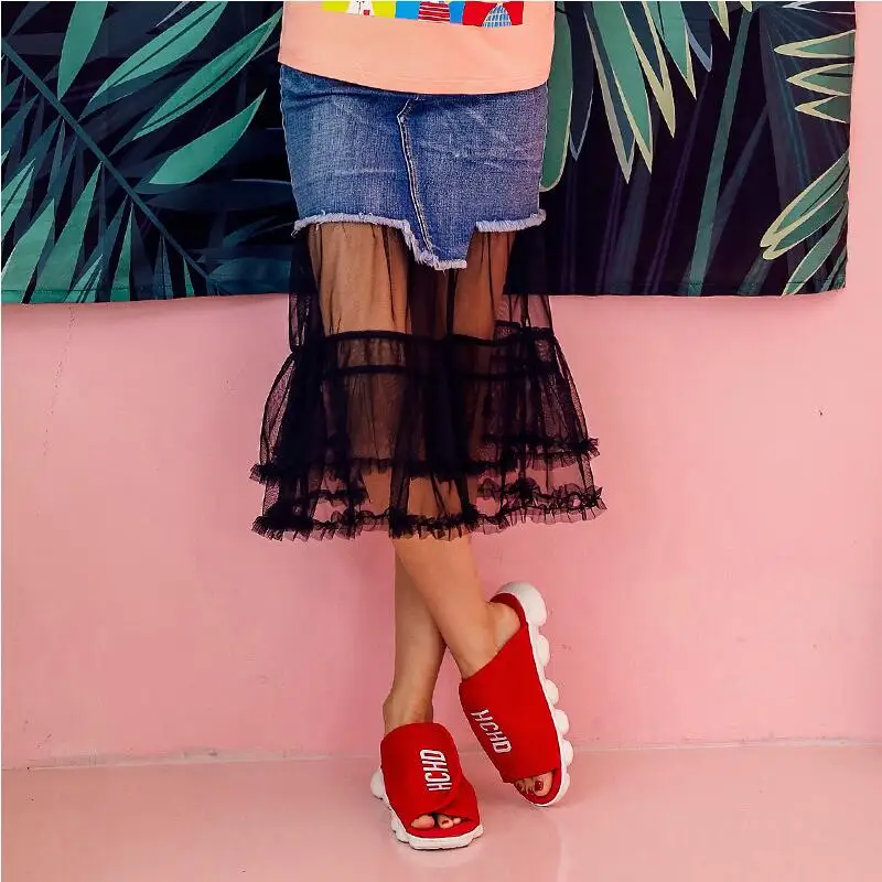 2018 Весенняя мода из лоскутов джинсовые юбки женские линии середины икры Юбка с