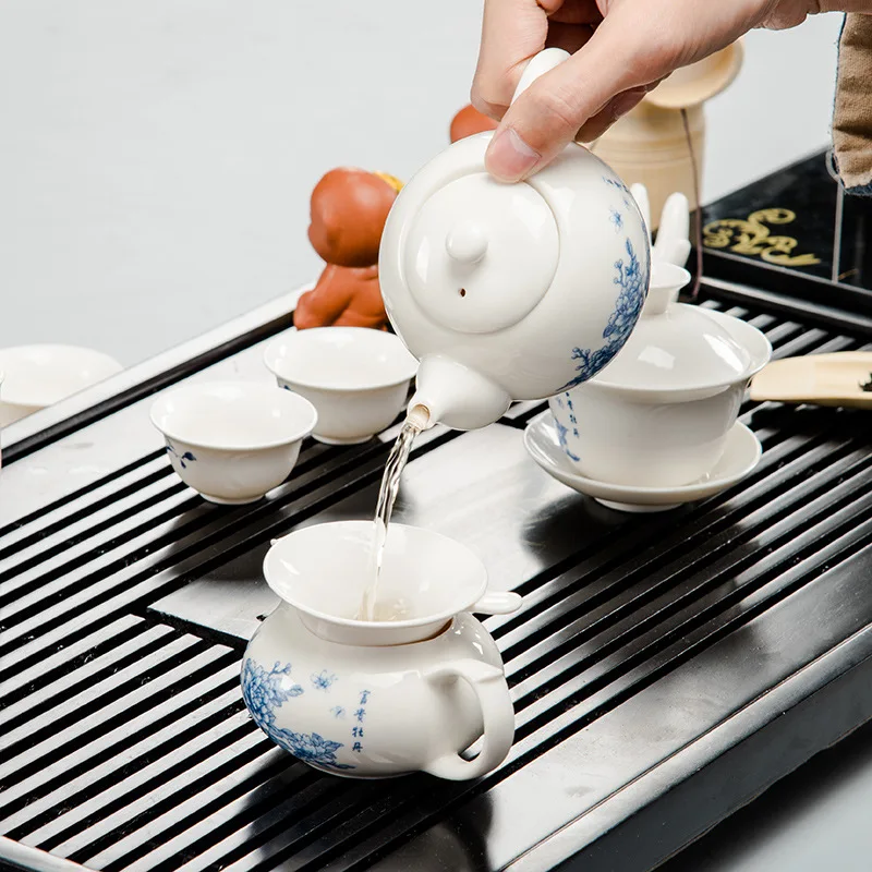 Сине-белый фарфоровый чайный набор poly Sen деревянный поднос чай кунг-фу