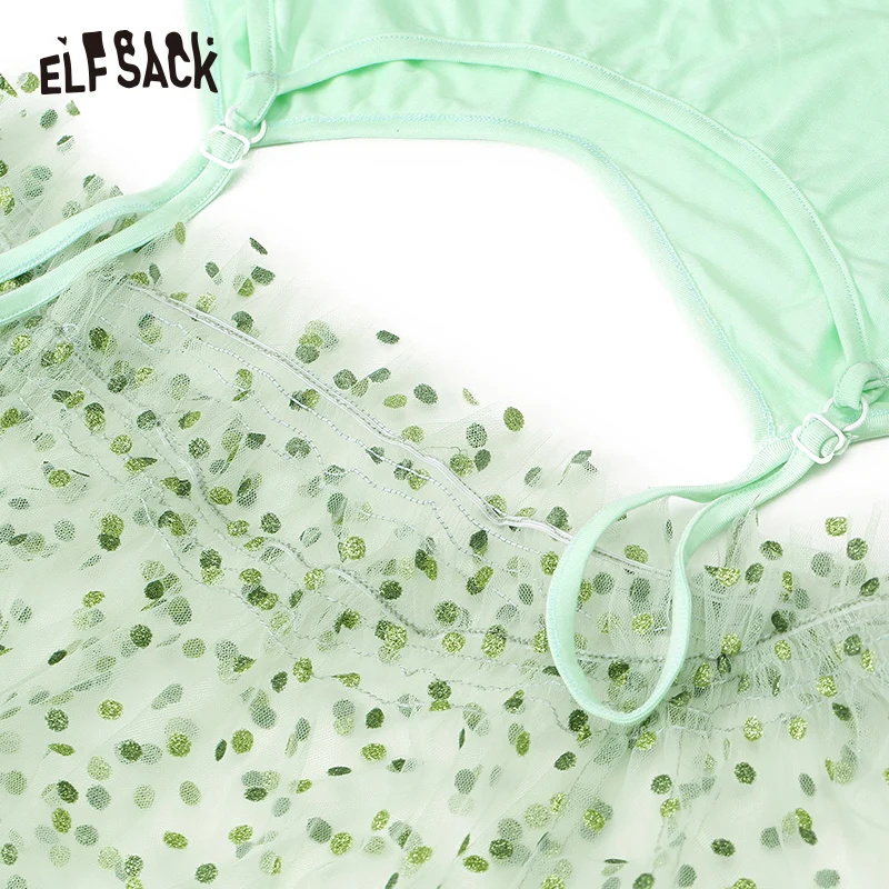 ELF SACK Mesh Dot мятно зеленые женские платья модное повседневное женское вечернее