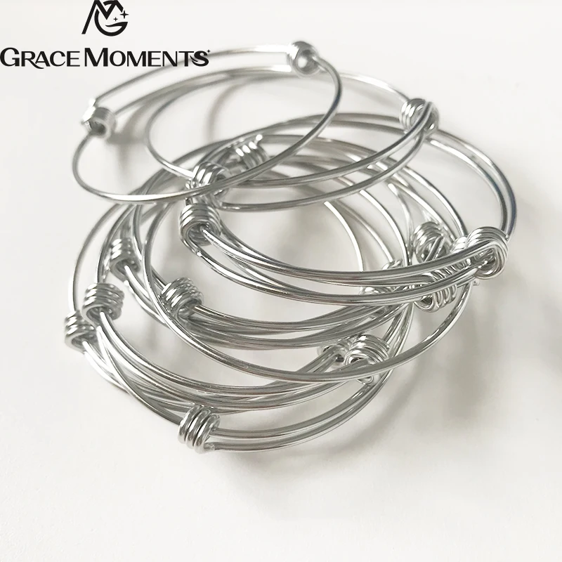 5pcs 316L Stainless Steel Adjustable Bangle Double Loop 1.8mm 60mm Stainless Steel Adjustable Bracelet Blanks