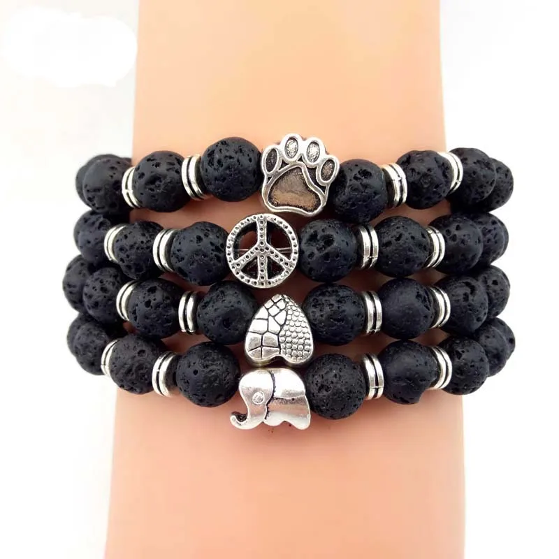 YUZHEJIE 2018 Pulseras mujer The bear's paw браслет со слоном натуральный камень матовая лава