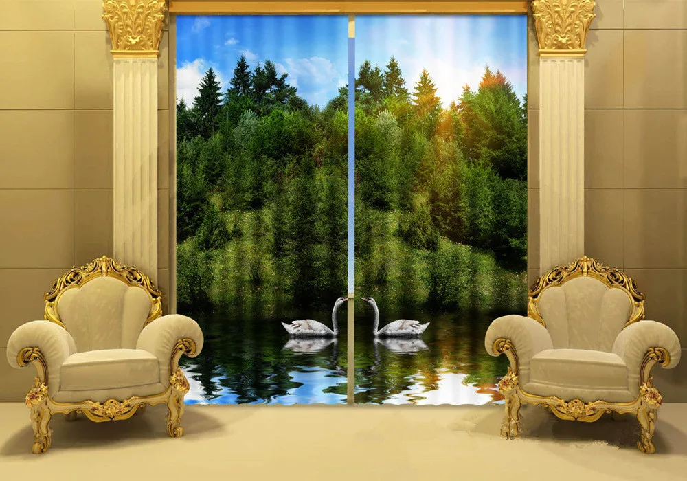 

Photo Of Lakeside Swans 3D Window Curtain For Living Room