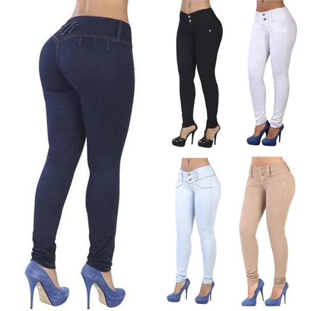 Винтаж Женская Повседневная Slim Fit узкие джинсы длинные штаны feminino кнопки Fly