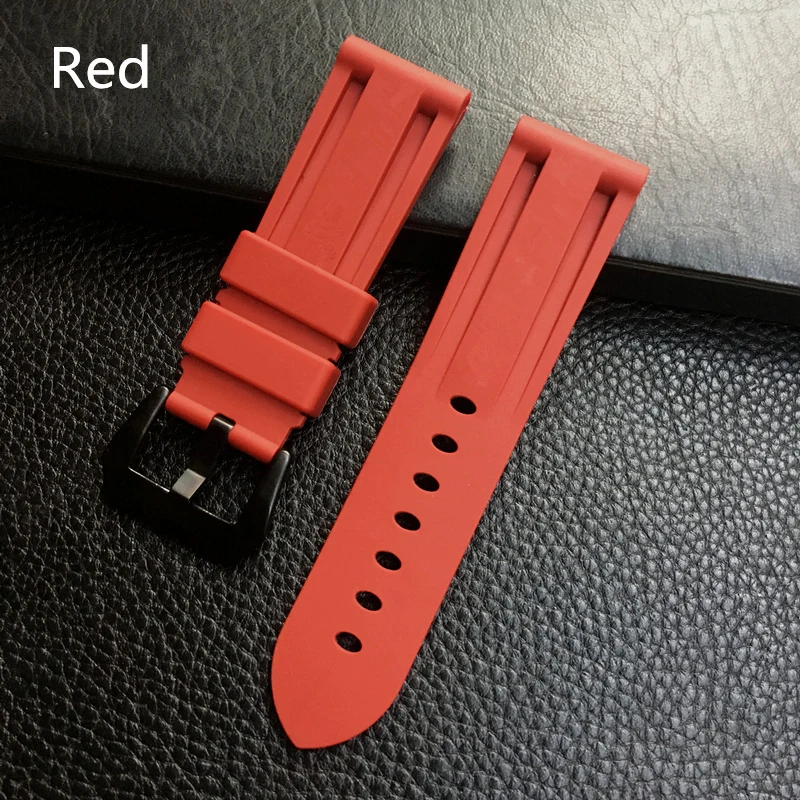 MERJUST 22mm 24mm 26mm Black Orange Blue Red Silicone Rubber Whatchband For Pam PAM111 Watch Strap Bracelet with engraving