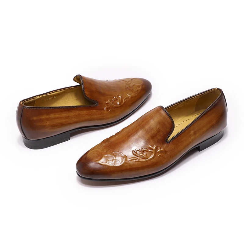 Autumn Luxury Mens Loafers For Wedding Party Street Fashion Brown Genuine Real Leather Slip On Men Dress Shoes Formal Shoes