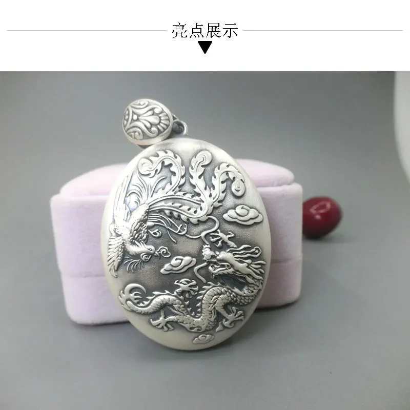 S999, чистое серебро, Дракон и Феникс, античный принт, кулон, свитер, цепь, кулон, Модный женский кулон