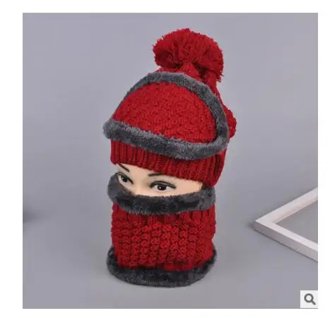 1 dark red Ymsaid,, Лыжная зимняя шапка s, женская, модная, теплая, вязаная, шарф и шапки, набор, вязаная крючком шапка, бини, женская, кашемировая, съемная, шерстяная шапка - Цвет: 1 dark red
