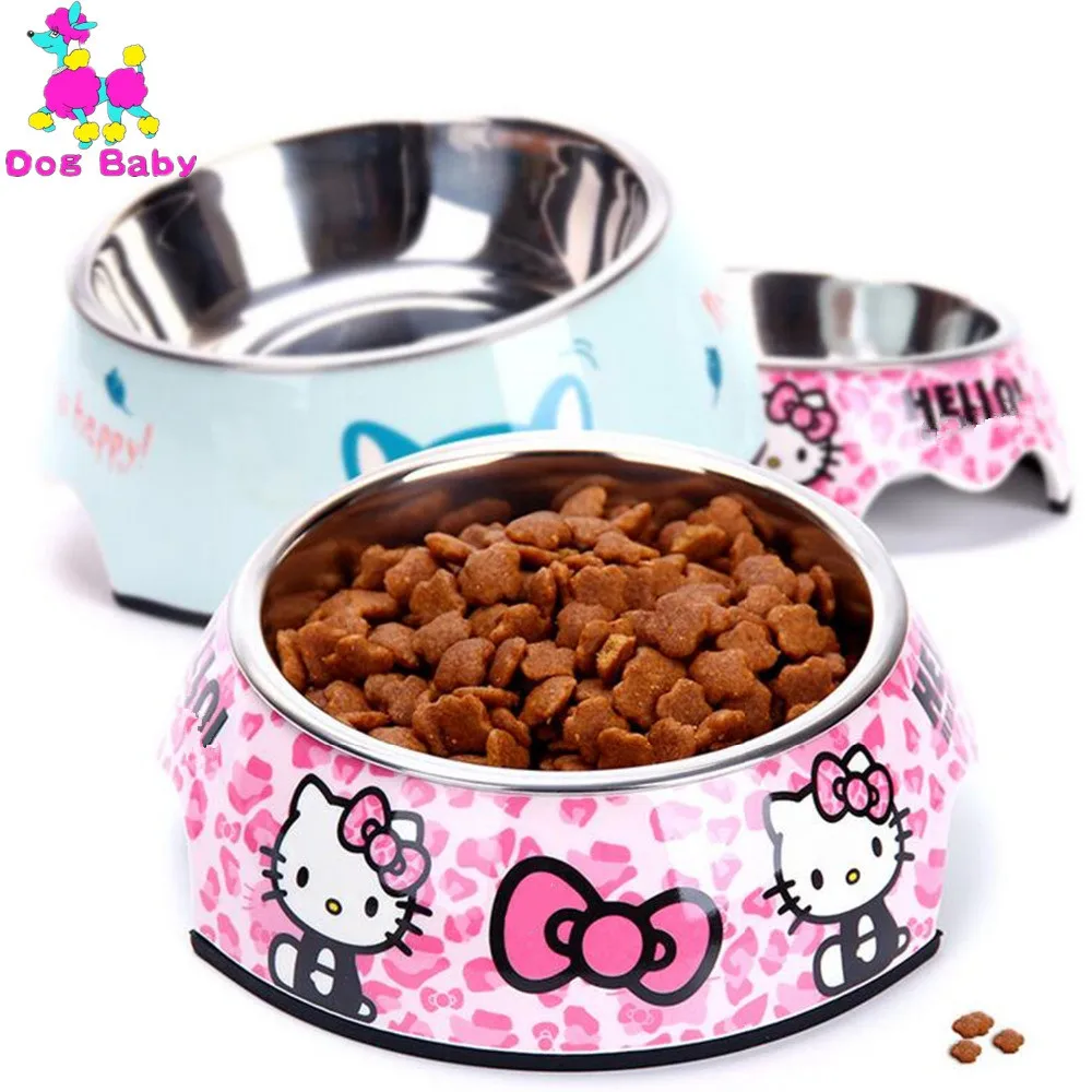 

DOGBABY Stainless Steel Dog Bowl Pink Blue Cats Bowls Print Pattern Pet Food Feeders Health Plastic Water Sigle Bowl For Dog Cat