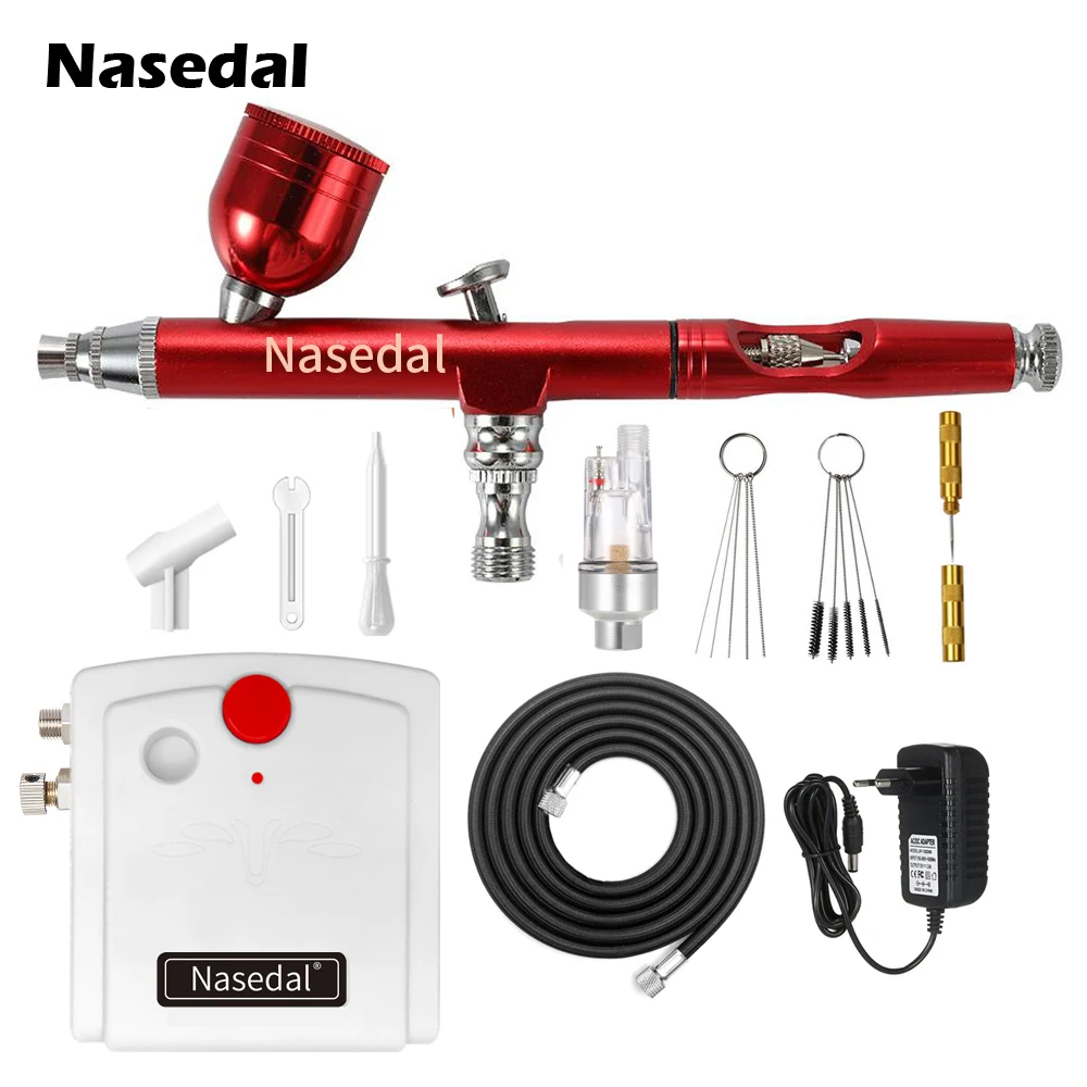 Nasedal Аэрограф компрессор комплект красный/Золотой двойного действия пневматическая кисть краска пистолет макияж ногтей краска спрей пистолет татуировки тела краски автомобиля