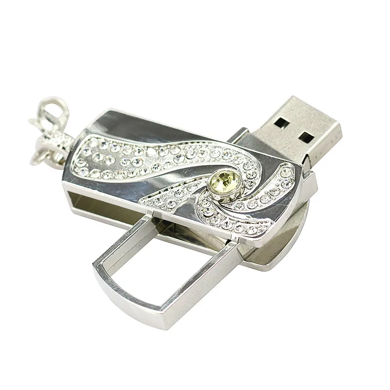 Металлический Кристальный Золотой Серебряный Поворотный Брелок USB 2,0 USB флеш-накопитель 64 Гб 8 Гб 16 Гб карта памяти диск мини-накопитель для ключей накопители для хранения