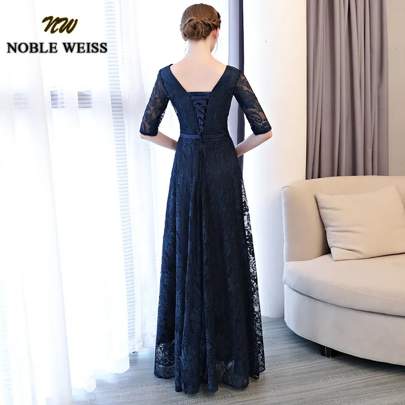 NOBLE WEISS Luxury Navy Blue Lace Evening Dresses Sexy V-neck Long Floor Length Robe De Soiree A-line Tulle Party Prom Gowns | Свадьбы и