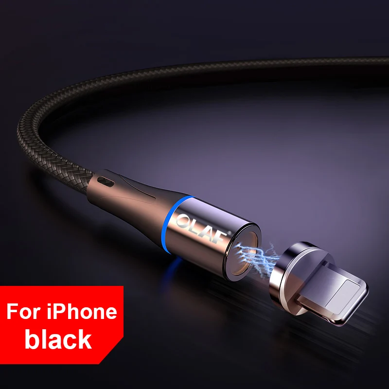 Black for iphone 1M LED Magnetic Cable& Micro USB Cable& USB Type C Cable Nylon Braided Type-C Magnet Charger Cable for iPhone Samsung S10 S9 - Цвет: Black for iphone