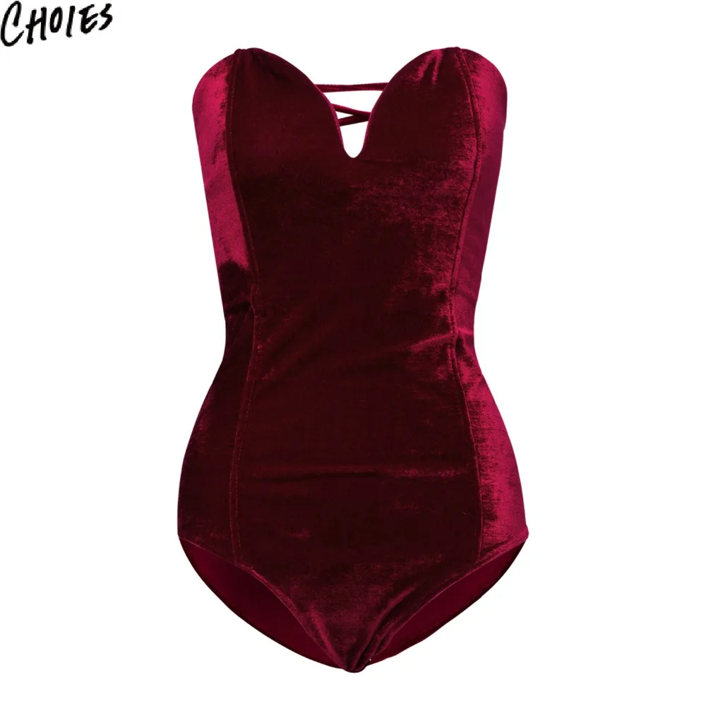 Женское бандо на шнуровке боди бордового цвета с милыми лямками спине